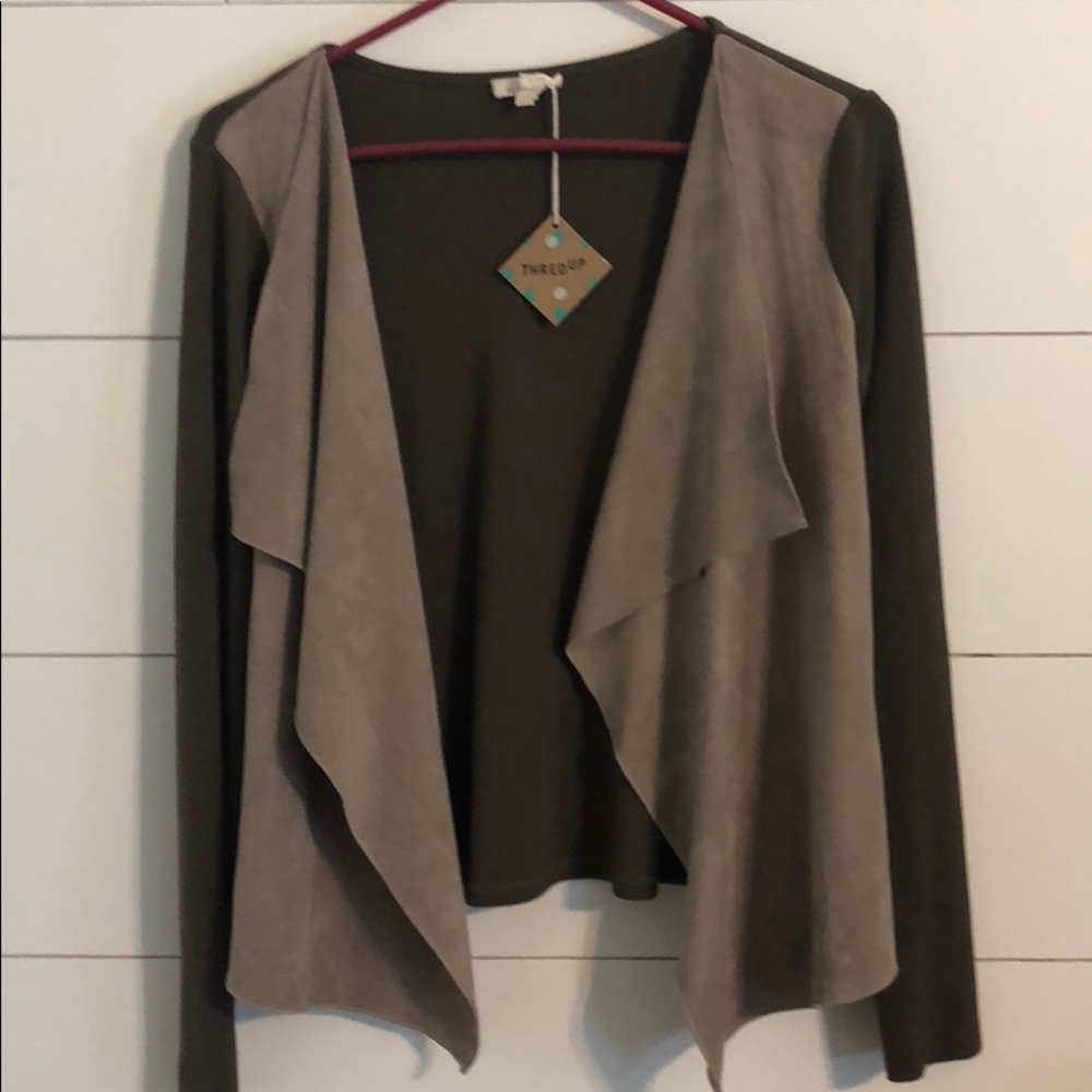 Suede and knit cardigan